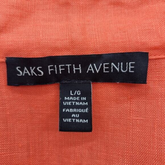 Saks Fifth Avenue Tunic Top Women's Large Coral 100% Linen Long Sleeve Popover - Picture 9 of 10